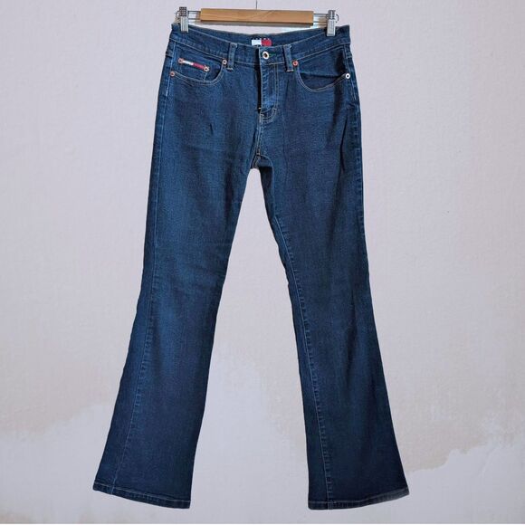 Vintage Y2K Tommy Jeans Dark Wash Boot Cut Pocketless Low Rise Size 9 - Picture 2 of 8